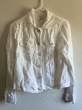 Charter Club White Women's Button-Up Linen Jacket